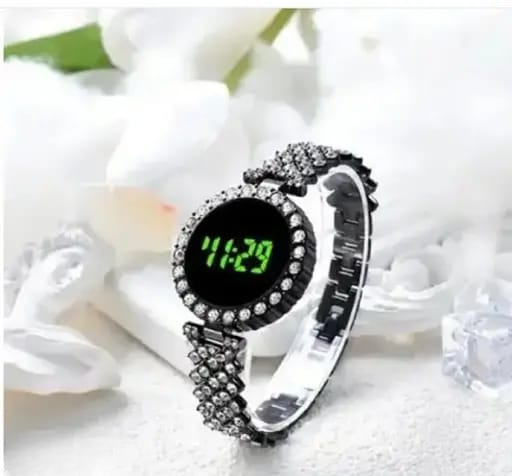 Ladies Round Dial Digital Watch Elegant Design Clear Display Comfortable Strap Easy To Use Reliable Performance Perfect For Daily Wear - Black