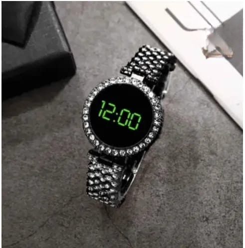 Ladies Round Dial Digital Watch Elegant Design Clear Display Comfortable Strap Easy To Use Reliable Performance Perfect For Daily Wear - Black