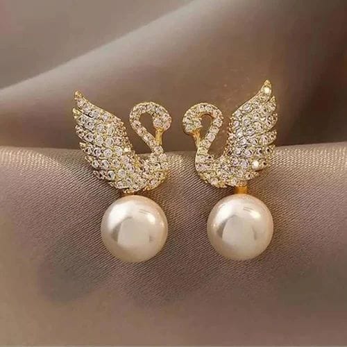 Swan Pearl Earrings - Golden
