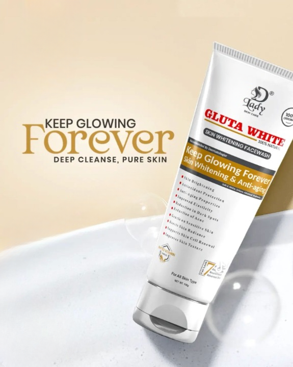 Gluta White 100% Natural Skin Whitening & Anti-Aging Face Wash 100g – Gentle Cleanser for Bright, Smooth & Youthful Skin